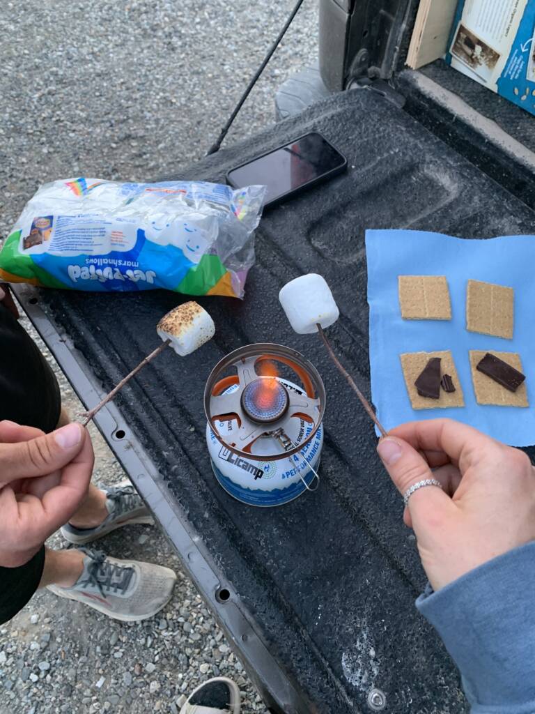 tailgate smores on a camping stove