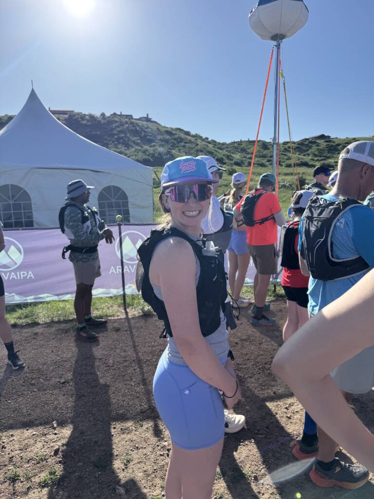 Tess at the start of a 35k trail race which requires a lot of grit