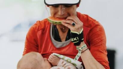 Stephanie Case stopped three times during the 100k race to breastfeed her infant daughter