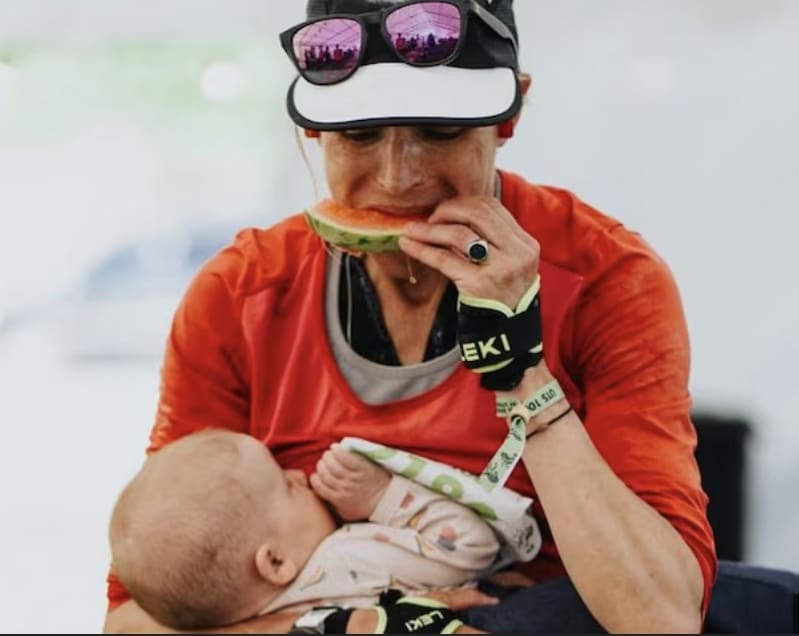 Stephanie Case stopped three times during the 100k race to breastfeed her infant daughter