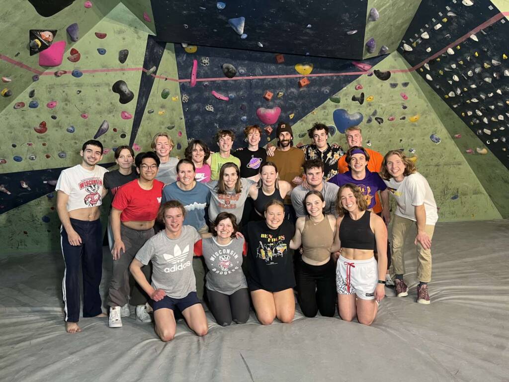University of Madison Hoofers Mountaineering climbing team group photo at Summit Strength & Fitness