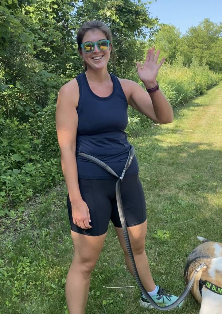 exercise and braing chemistry - courtney following her training plan and running with her dog