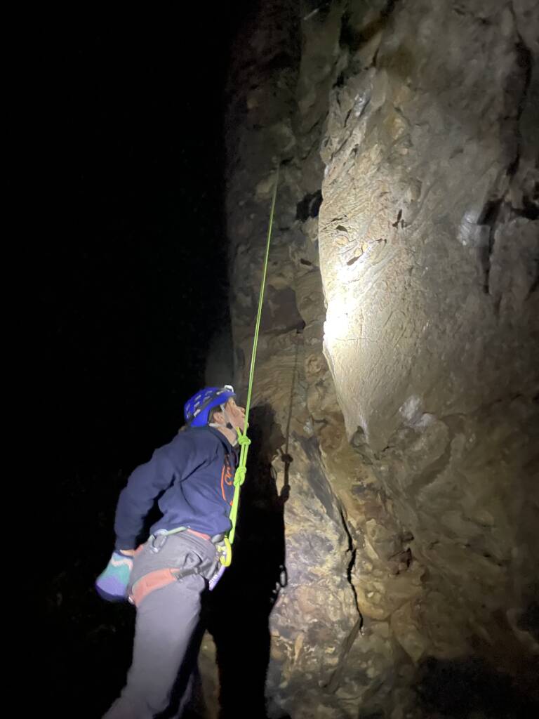 Climbing with headlamps at the Red