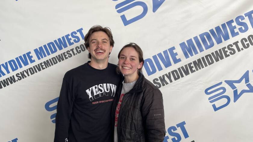 Trying New Things: Photo taken post-skydiving for the first time at Skydive Midwest