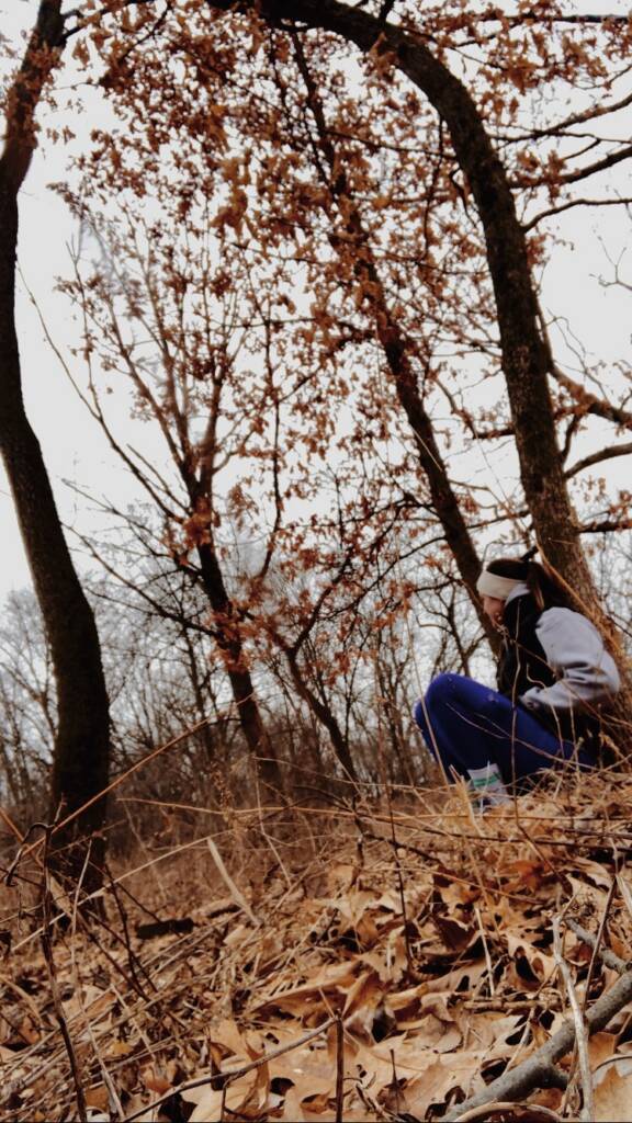 sitting in the woods, getting into the flow state after a trail run, using exercise and brain chemistry to her benefit