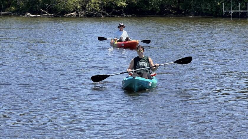 Courtney utilizing outdoor experiences kayaking on milwaukee river with Forward Outdoor